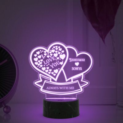 Personalized Couple Name I Love You heart Design Night Lamp with Multicolored Light Customized with Name Gift for Loveable Person